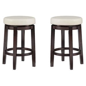 Pemberly Row 24&quot Wood Swivel Counter Stool in Rice White - Set of 2