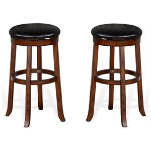 Pemberly Row 30&quot Wood Backless Swivel Stool in Medium Brown - Set of 2