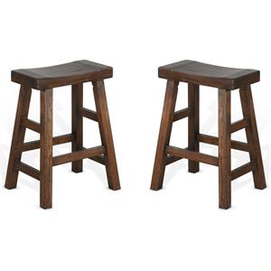 Pemberly Row 24&quot Saddle Seat Wood Stool in Dark Chocolate - Set of 2