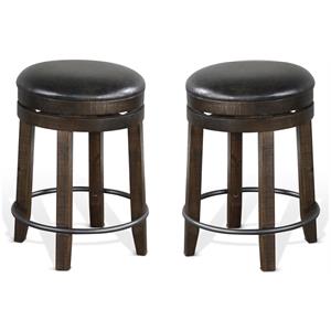 Pemberly Row 24&quot Wood Backless Swivel Barstool in Tobacco Leaf - Set of 2