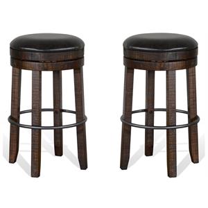 Pemberly Row 30&quot Wood Backless Swivel Barstool in Tobacco Leaf - Set of 2