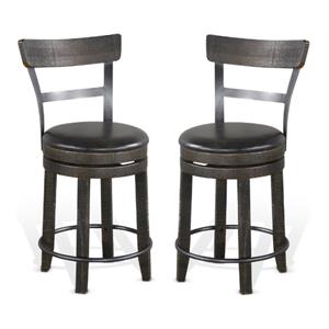 Pemberly Row 24&quot Wood Swivel Barstool with Back in Tobacco Leaf - Set of 2