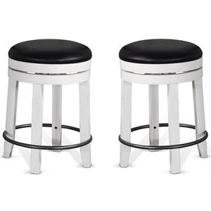 Pemberly Row 24&quot Wood Backless Swivel Stool in White & Dark Brown - Set of 2