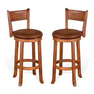 Pemberly Row 30&quot Mahogany Wood Swivel Barstool in Rustic Oak - Set of 2