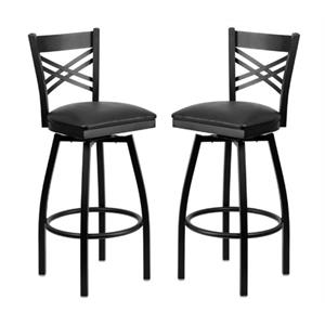 Pemberly Row 32&quot X Back Swivel Metal Bar Stool in Black - Set of 2