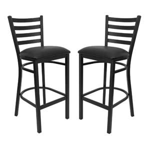 Pemberly Row 31&quot Ladder Back Metal Bar Stool in Black - Set of 2