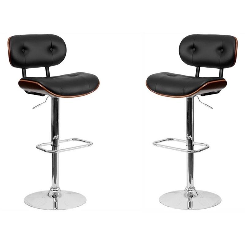 Pemberly Row Adjustable Bentwood Bar Stool in Black and Walnut - Set of 2