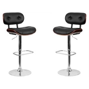 Pemberly Row Adjustable Bentwood Bar Stool in Black and Walnut - Set of 2