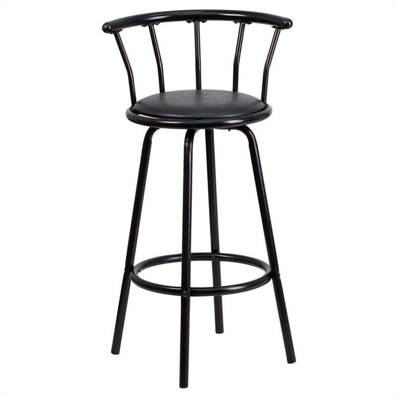 Pemberly Row Metal Crown Back Swivel Stool in Black - Set of 2