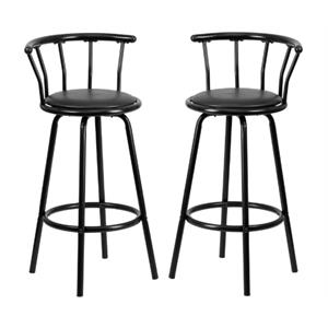 Pemberly Row Metal Crown Back Swivel Stool in Black - Set of 2
