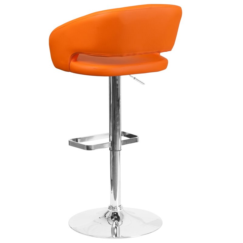 Pemberly Row Faux Leather Adjustable Bar Stool in Orange Finish - Set of 2