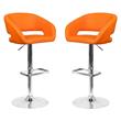 Pemberly Row Faux Leather Adjustable Bar Stool in Orange Finish - Set of 2