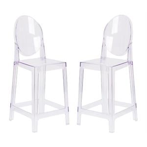 Pemberly Row 25&quot Oval Back Ghost Counter Stool in Transparent Crystal - Set of 2