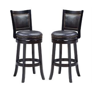 Pemberly Row 29&quot Swivel Hardwood Bar Stool in Black - Set of 2
