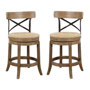 Pemberly Row 24&quot Swivel Counter Stool in Wheat Wire Brush - Set of 2