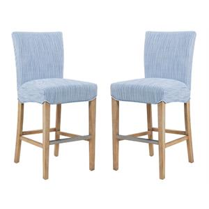 Pemberly Row 26&quot Counter Stool in Blue Stripes & Natural - Set of 2