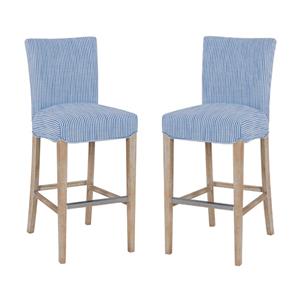 Pemberly Row 29.5&quot Bar Stool in Blue Stripes & Natural - Set of 2