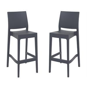 Pemberly Row 29.5&quot Resin Barstool in Dark Gray Finish - Set of 2