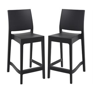 Pemberly Row 25.6&quot Resin Counter Stool in Black Finish - Set of 2
