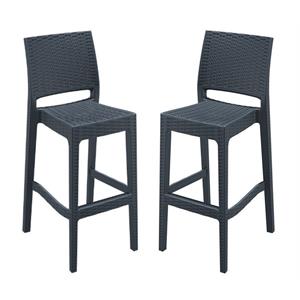Pemberly Row 29.5&quot Commercial Grade Resin Barstool in Dark Gray - Set of 2