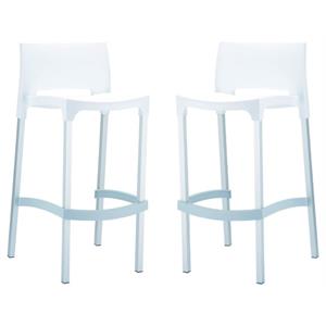 Pemberly Row 29.5&quot Outdoor Bar Stool in White Finish - Set of 2