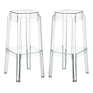 Pemberly Row 30&quot Polycarbonate Bar Stool in Clear Transparent - Set of 2