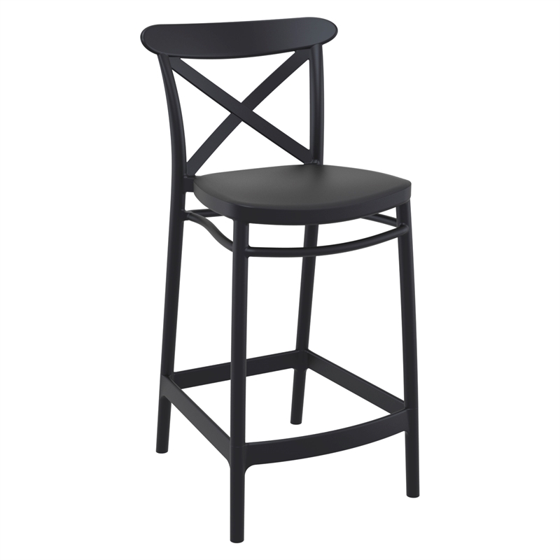 Pemberly Row Cross Indoor Outdoor Counter Stool in Black - Set of 2