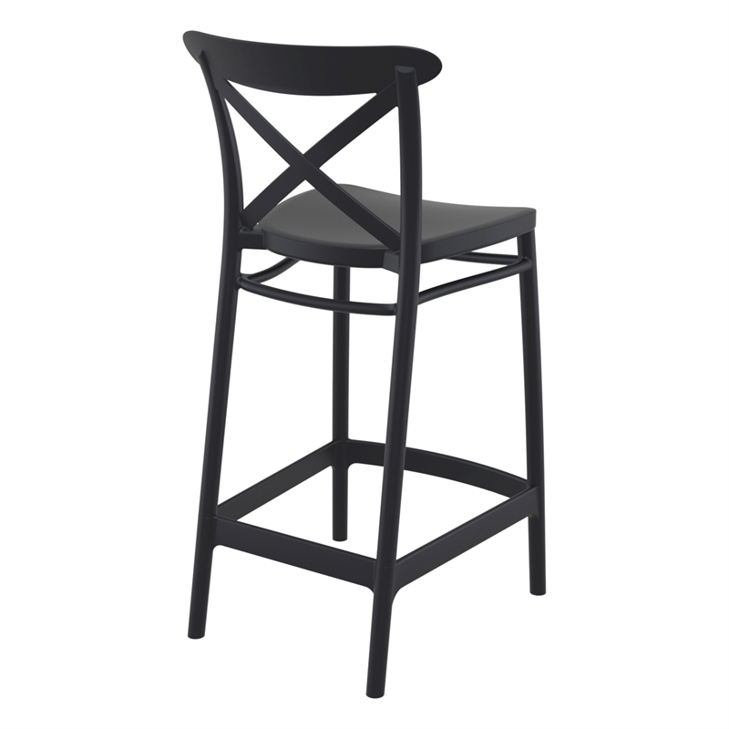 Pemberly Row Cross Indoor Outdoor Counter Stool in Black - Set of 2