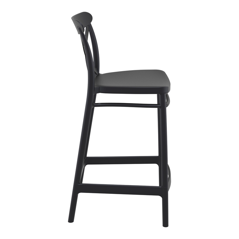 Pemberly Row Cross Indoor Outdoor Counter Stool in Black - Set of 2