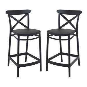 Pemberly Row Cross Indoor Outdoor Counter Stool in Black - Set of 2