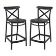 Pemberly Row Cross Indoor Outdoor Counter Stool in Black - Set of 2
