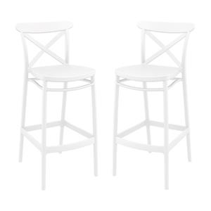 Pemberly Row 29.5&quot Cross Indoor Outdoor Bar Stool in White - Set of 2