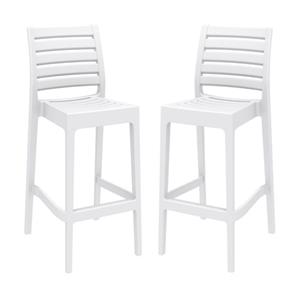 Pemberly Row 29.5&quot Outdoor Stackable Resin Bar Stool in White - Set of 2
