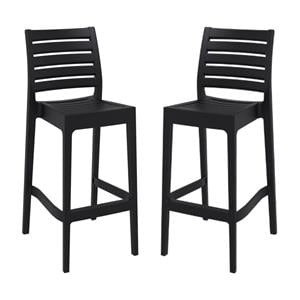 Pemberly Row 29.5&quot Outdoor Stackable Resin Bar Stool in Black - Set of 2