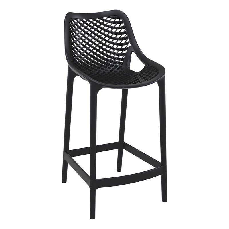 Pemberly Row Polypropylene Patio Counter Stool in Black Finish - Set of 2