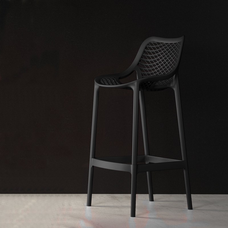 Pemberly Row Polypropylene Patio Counter Stool in Black Finish - Set of 2