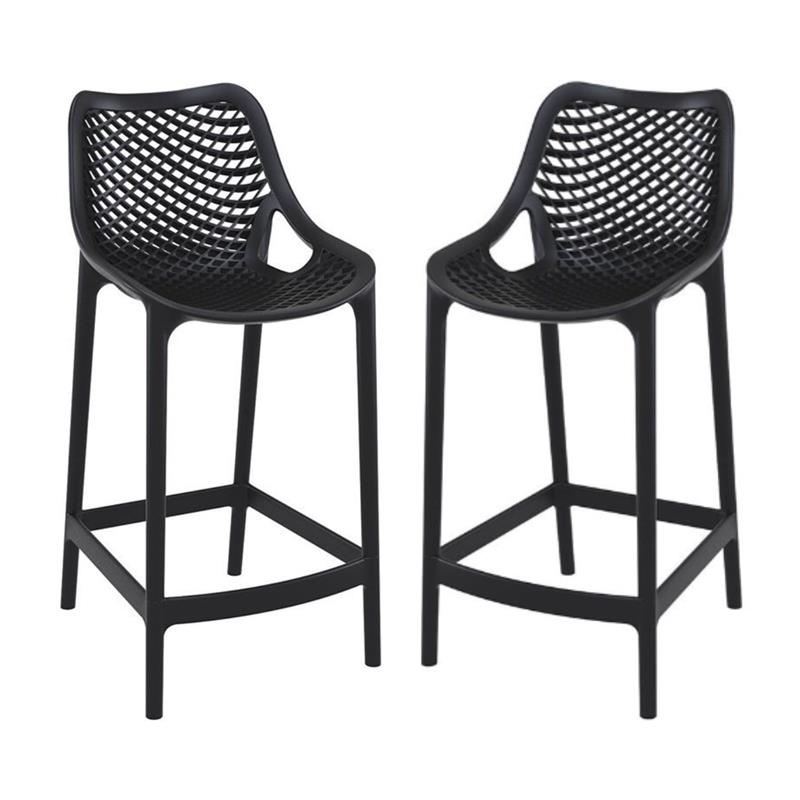 Pemberly Row Polypropylene Patio Counter Stool in Black Finish - Set of 2