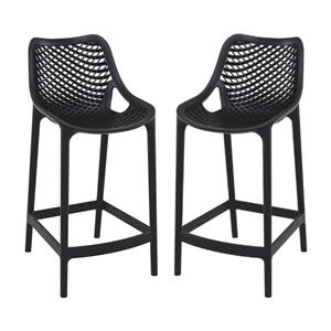 Pemberly Row Polypropylene Patio Counter Stool in Black Finish - Set of 2