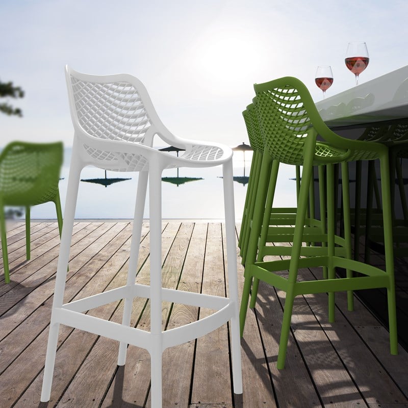Pemberly Row Polypropylene Patio Bar Stool in White - Set of 2