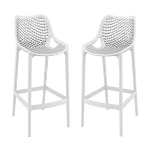 Pemberly Row Polypropylene Patio Bar Stool in White - Set of 2
