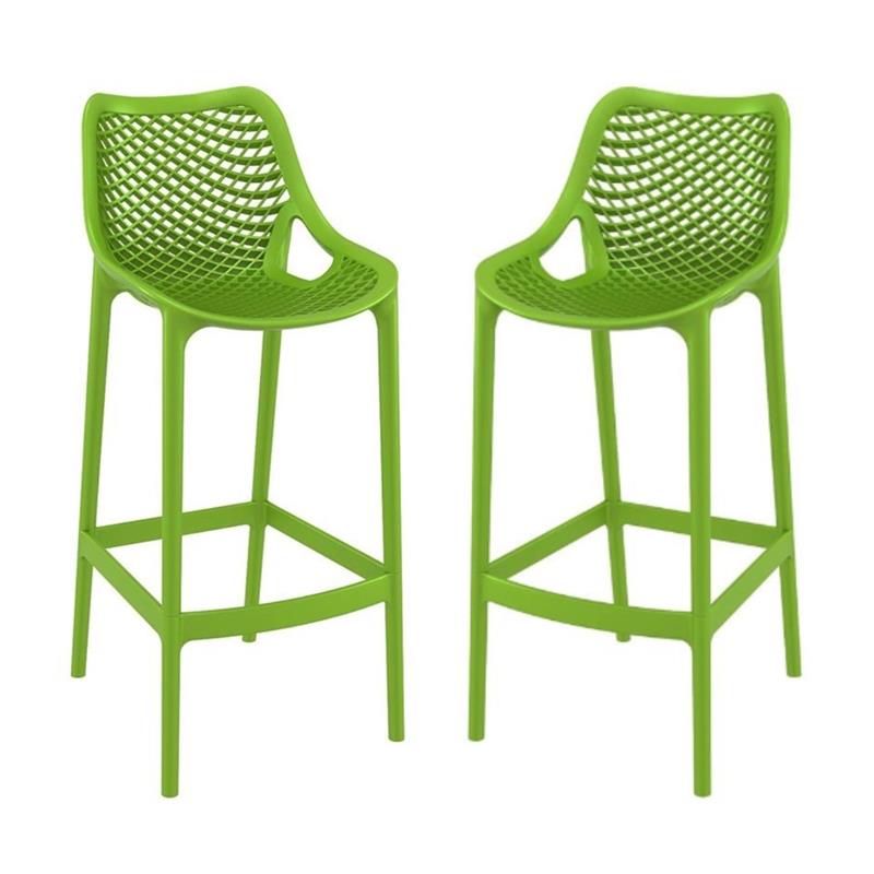 Pemberly Row Polypropylene Patio Bar Stool in Tropical Green - Set of 2