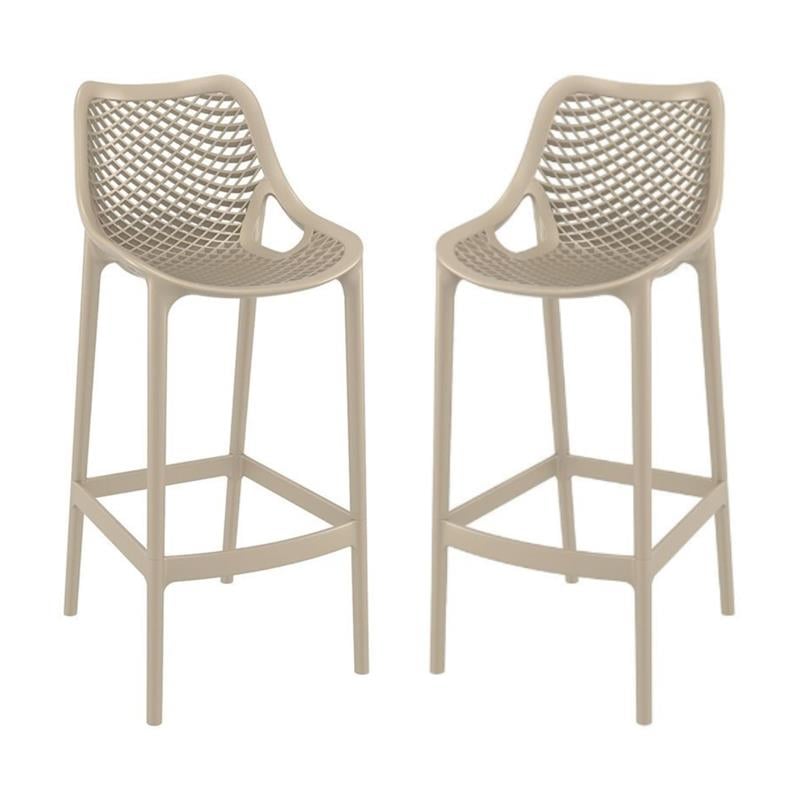 Pemberly Row Polypropylene Patio Bar Stool in Taupe - Set of 2