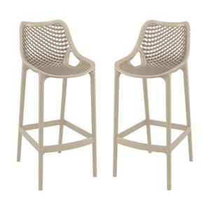 Pemberly Row Polypropylene Patio Bar Stool in Taupe - Set of 2