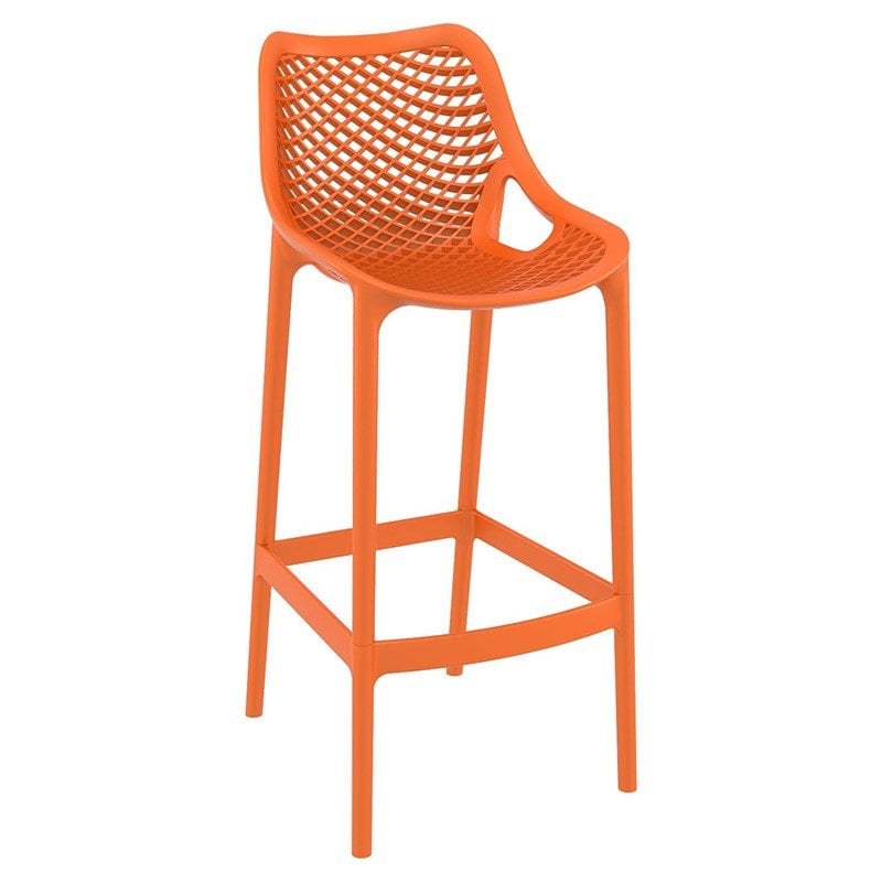 Pemberly Row Polypropylene Patio Bar Stool in Orange - Set of 2