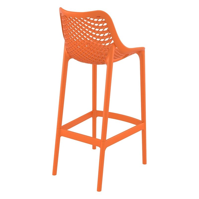 Pemberly Row Polypropylene Patio Bar Stool in Orange - Set of 2