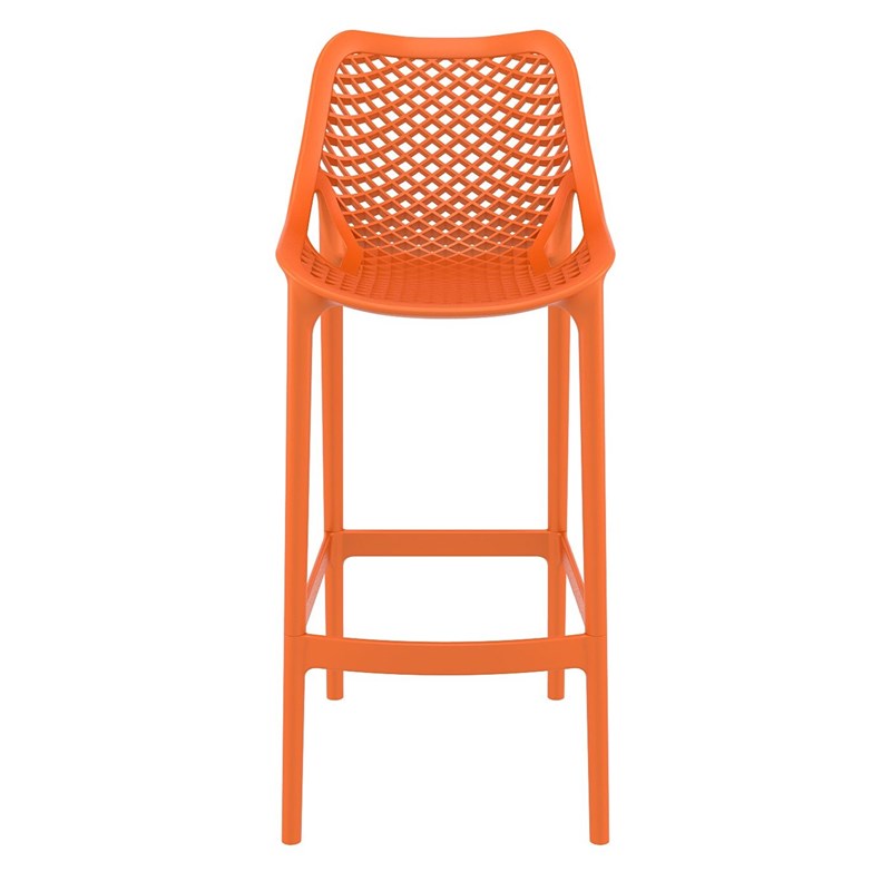 Pemberly Row Polypropylene Patio Bar Stool in Orange - Set of 2