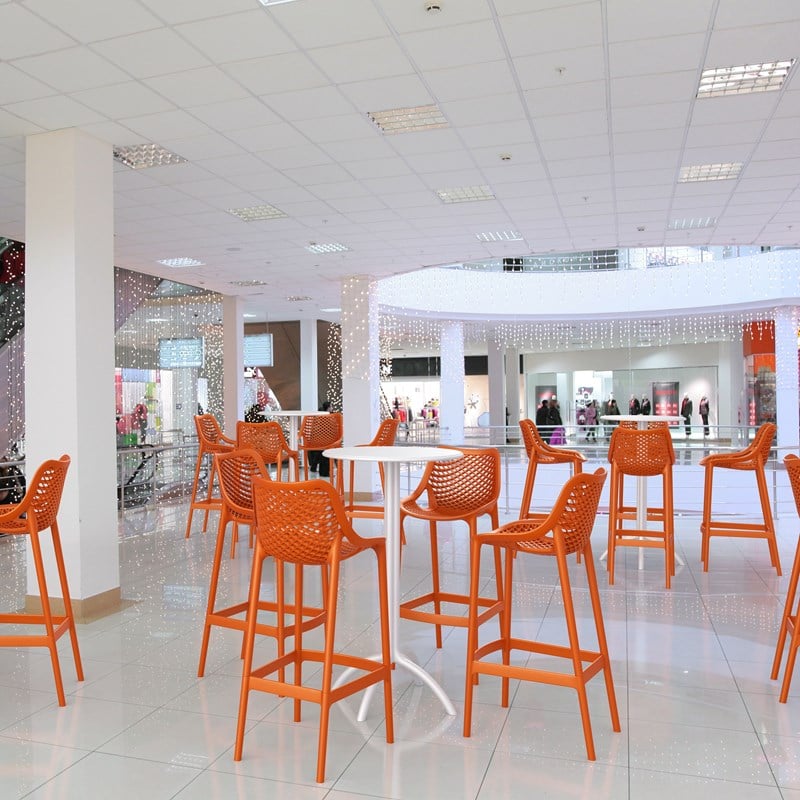 Pemberly Row Polypropylene Patio Bar Stool in Orange - Set of 2