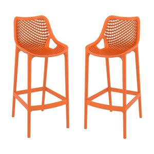 Pemberly Row Polypropylene Patio Bar Stool in Orange - Set of 2