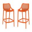 Pemberly Row Polypropylene Patio Bar Stool in Orange - Set of 2