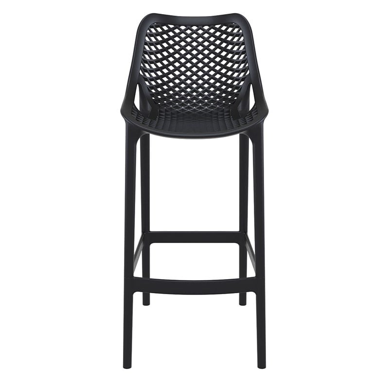 Pemberly Row Polypropylene Patio Bar Stool in Black - Set of 2